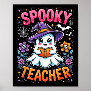 Spooky Teacher Cute Ghost Reading Book Funny Hallo Poster