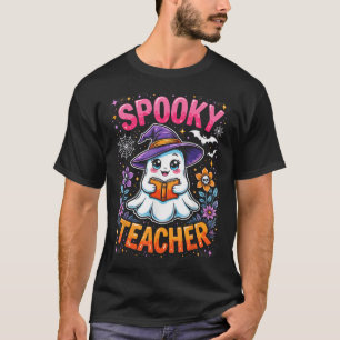 Spooky Teacher Cute Ghost Reading Book Funny Hallo T-Shirt