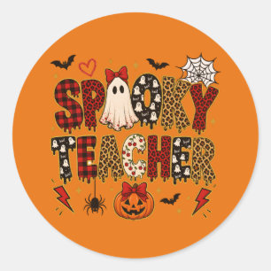Spooky Teacher Halloween Leopard Print Mix Classic Round Sticker