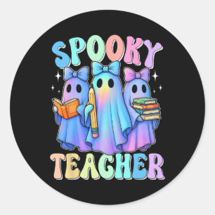 Spooky Teacher Pastel Galaxy Ghost Halloween Trick Classic Round Sticker