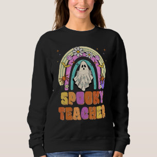Spooky Teacher Retro Spooky Floral Ghost Hippie Ha Sweatshirt