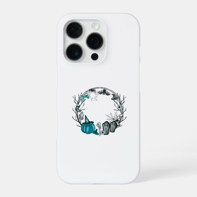 Spooky Teal and Grey Halloween Frame Tee Shirts iPhone Case (Back)