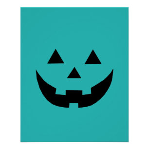 Spooky teal Jack o lantern pumpkin fun Halloween Poster