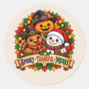 Spooky, Thankful, Merry Classic Round Sticker
