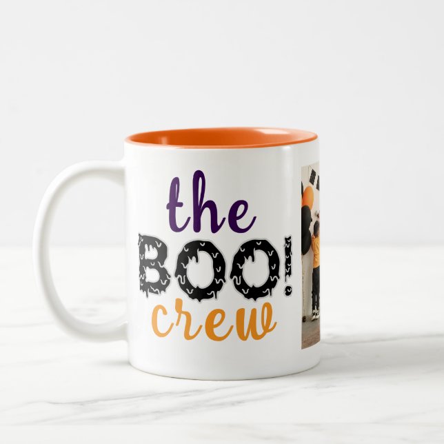 Spooky The Boo Crew Halloween Family Photo Two-Tone Coffee Mug (Left)