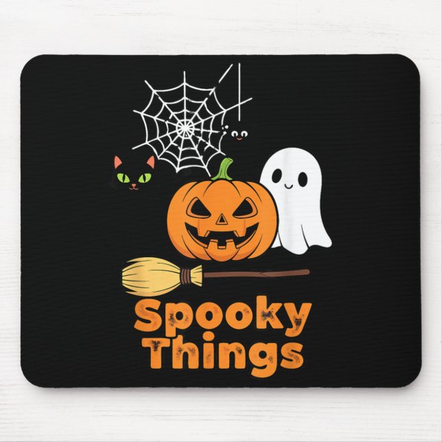 Spooky Things Cute Halloween Pumpkin Ghost Black Mouse Pad (Front)