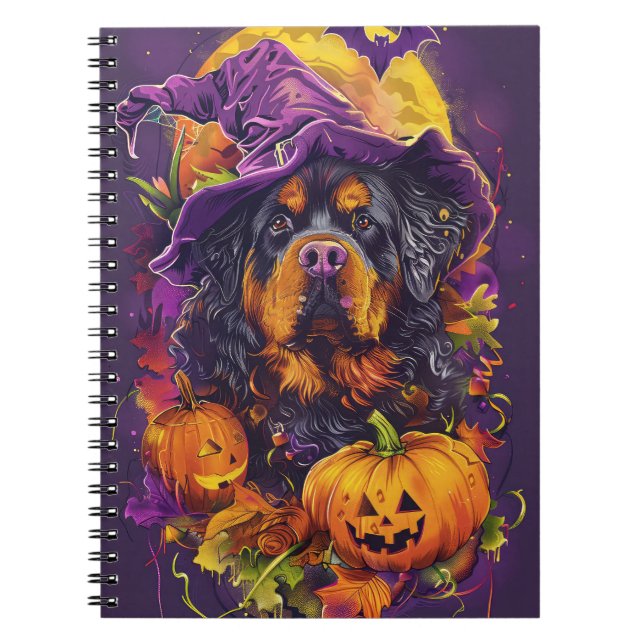 Spooky Tibetan Mastiff Dog Halloween Witch Pumpkin Notebook (Front)