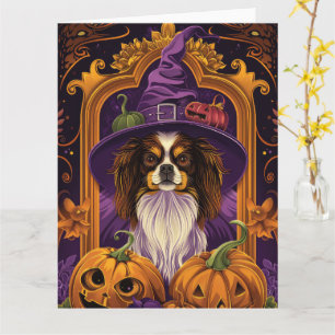 Spooky Tibetan Spaniel Dog Halloween Witch Pumpkin Card
