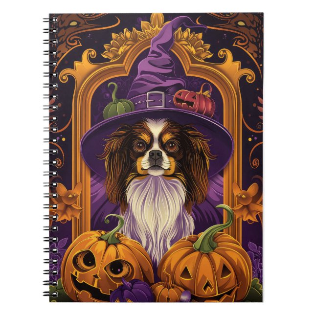 Spooky Tibetan Spaniel Dog Halloween Witch Pumpkin Notebook (Front)