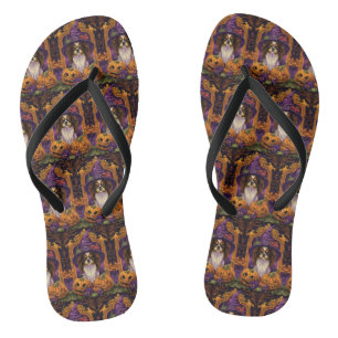 Spooky Tibetan Spaniel Dog Halloween Witch Pumpkin Thongs