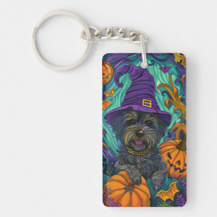 Spooky Tibetan Terrier Dog Halloween Witch Pumpkin Key Ring