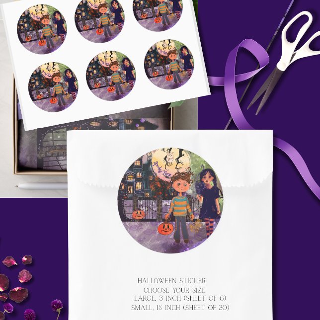 Spooky Time Monster Kids Halloween Classic Round Sticker (Spooky Time Monster Kids Halloween Classic Round Sticker)