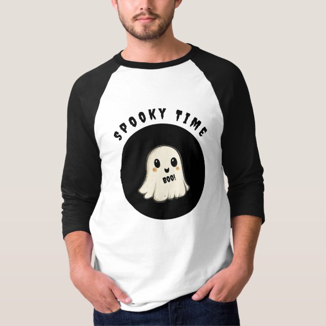 Spooky Time with Halloween Ghost  T-Shirt (Front)