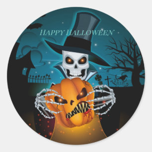 Spooky Top Hat Skeleton Classic Round Sticker