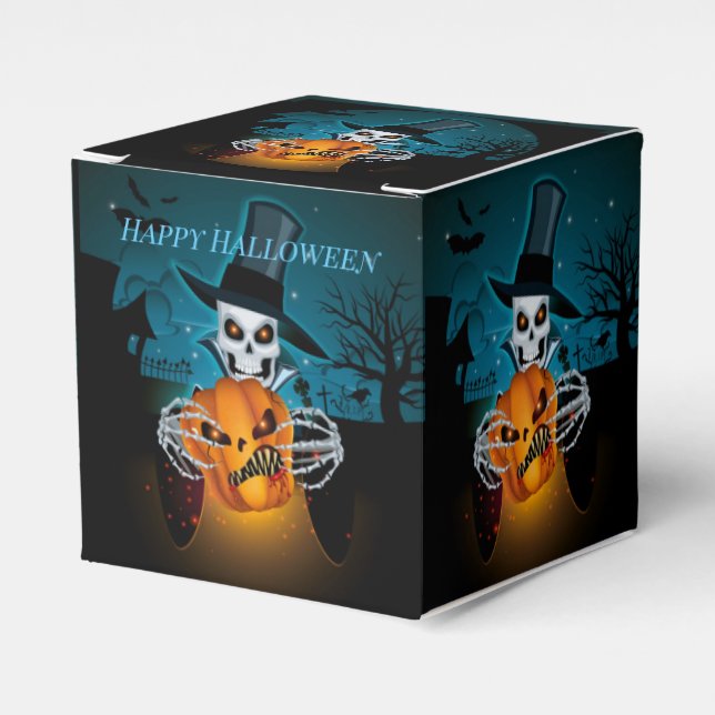Spooky Top Hat Skeleton Cube Favour Box (Front Side)