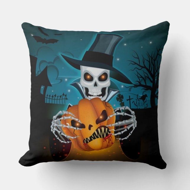 Spooky Top Hat Skeleton Cushion (Front)