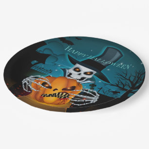 Spooky Top Hat Skeleton Paper Plate