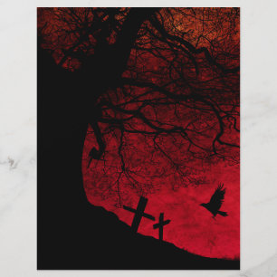 Spooky Tree and Cemetery Halloween Scrapbook Paper