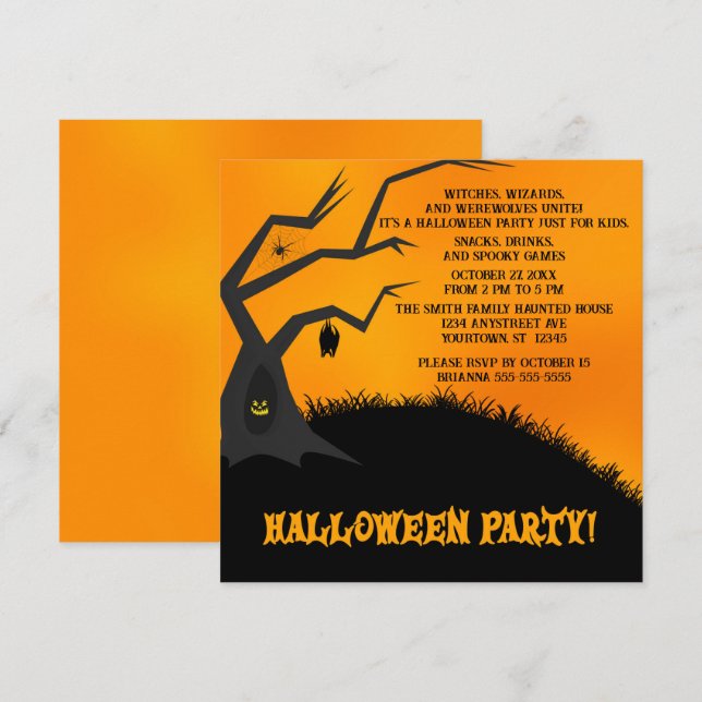 Spooky Tree Children's Halloween Party Invitation (Front/Back)