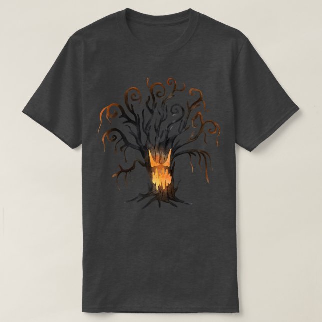 spooky tree haunted forest funny Halloween  T-Shirt (Design Front)