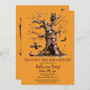 Spooky Tree Owl Bats Pumpkins Halloween Party  Invitation