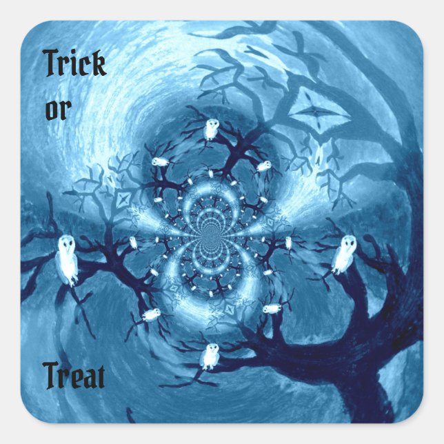 Spooky Tree Owls Trick or Treat Custom Square Sticker (Front)