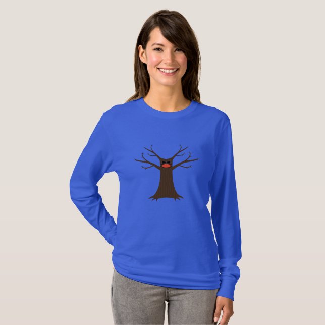 Spooky Tree Wearing A Face Mask Long Sleeve T-Shirt (Front Full)