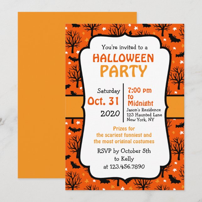 Spooky Trees and Bats Halloween Party Invitation (Front/Back)