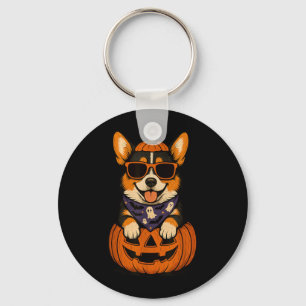 Spooky Tri Colour Corgi Pumpkin Halloween Dog Love Key Ring