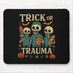 Spooky Trick Or Trauma Skeleton Pumpkin Halloween Mouse Pad