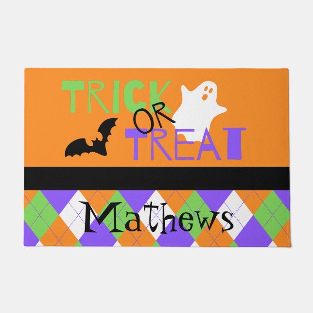 Spooky Trick or Treat Argyle Doormat (Front)