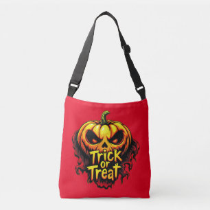 Spooky "Trick or Treat" Pumpkin Halloween Art Crossbody Bag