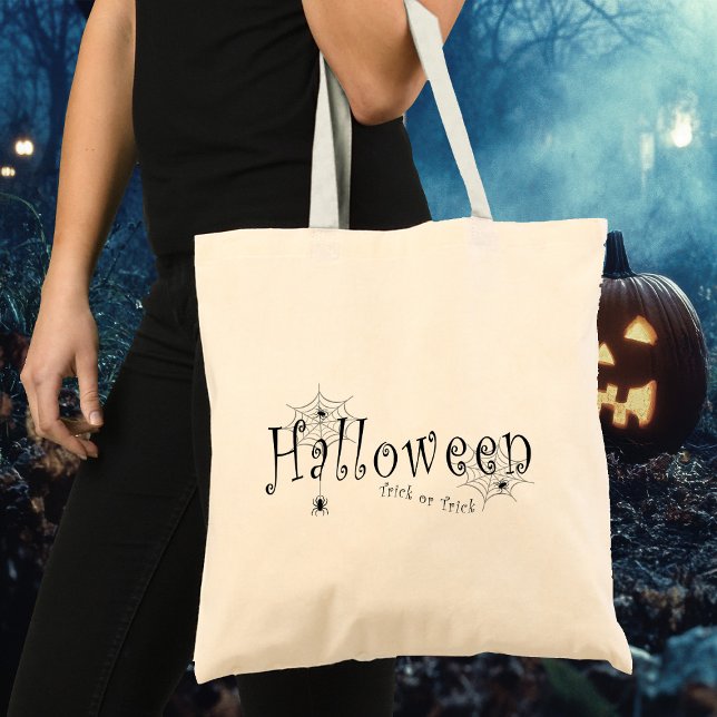 Spooky Trick or Trick Halloween Spider Design Tote Bag (Creator Uploaded)