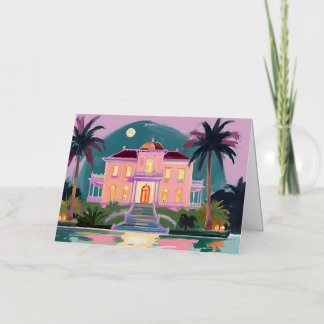 Spooky Tropical Halloween Mansion Greeting Card