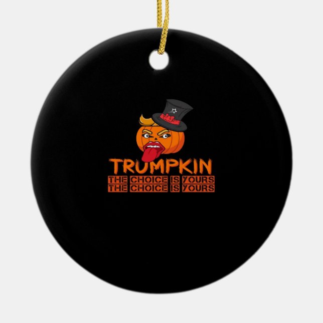 Spooky Trumpkin Halloween Top Hat & Tongue Out– Is Ceramic Ornament (Front)