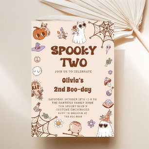 Spooky Two Halloween Cute Ghost 2nd Birthday Invitation