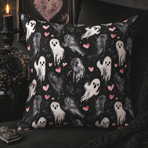 Spooky Valentine Ghosts & Pink Hearts Gothic Cushion