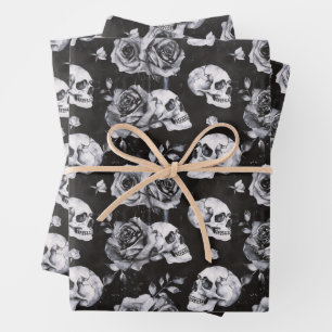 Spooky Valentine Skull and Roses Wrapping Paper Sheet