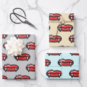 Spooky Vampire Bloody Fangs Teeth Halloween Gift W Wrapping Paper Sheet