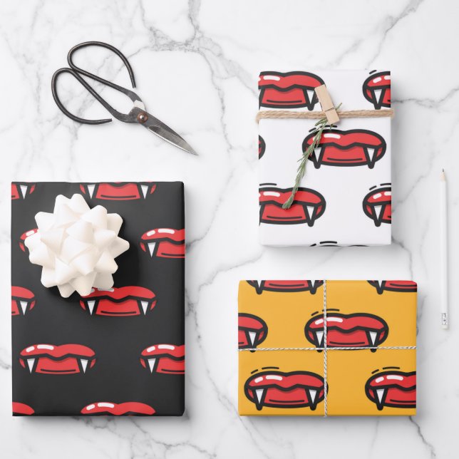 Spooky Vampire Bloody Fangs Teeth Halloween Gift Wrapping Paper Sheet (Front)