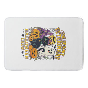 Spooky Veterinary Halloween Crew Black Cat Ghost P Bath Mat