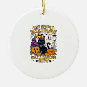 Spooky Veterinary Halloween Crew Black Cat Ghost P Ceramic Ornament