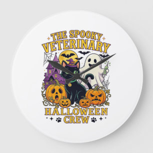 Spooky Veterinary Halloween Crew Black Cat Ghost P Large Clock