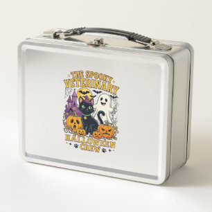 Spooky Veterinary Halloween Crew Black Cat Ghost P Metal Lunch Box