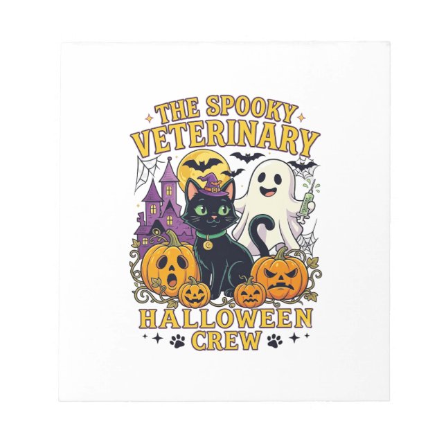 Spooky Veterinary Halloween Crew Black Cat Ghost P Notepad (Front)