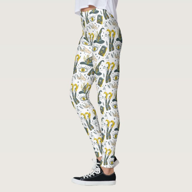 Spooky vibe colourful halloween symbols pattern leggings (Left)
