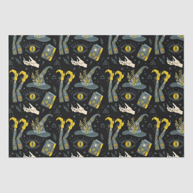 Spooky vibe colourful halloween symbols pattern tissue paper (Front)