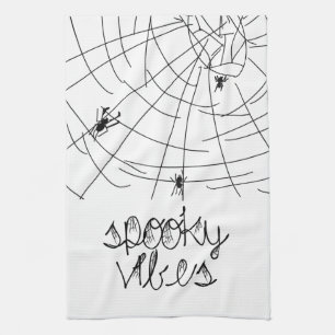Spooky Vibes Abstract Spiders      Tea Towel