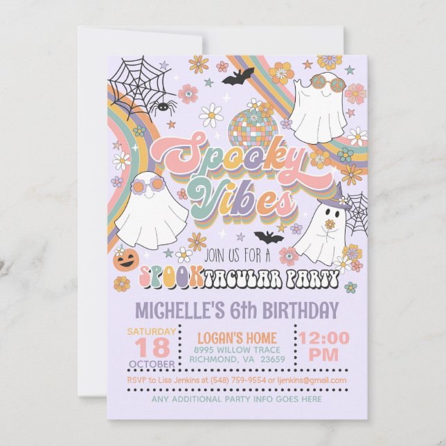 Spooky Vibes Birthday Invitation - Girl (Purple) (Front)