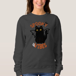 Spooky Vibes Cat Face Halloween  Sweatshirt